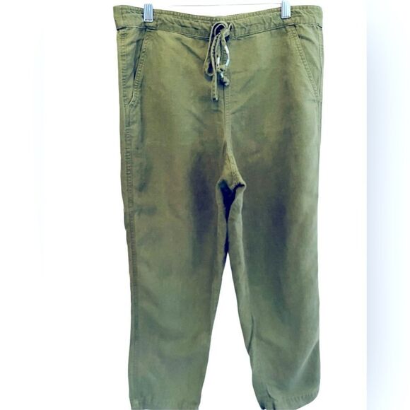 J Crew Denim olive green linen blend elastic waist drawstring crop pants size M. - Picture 1 of 6